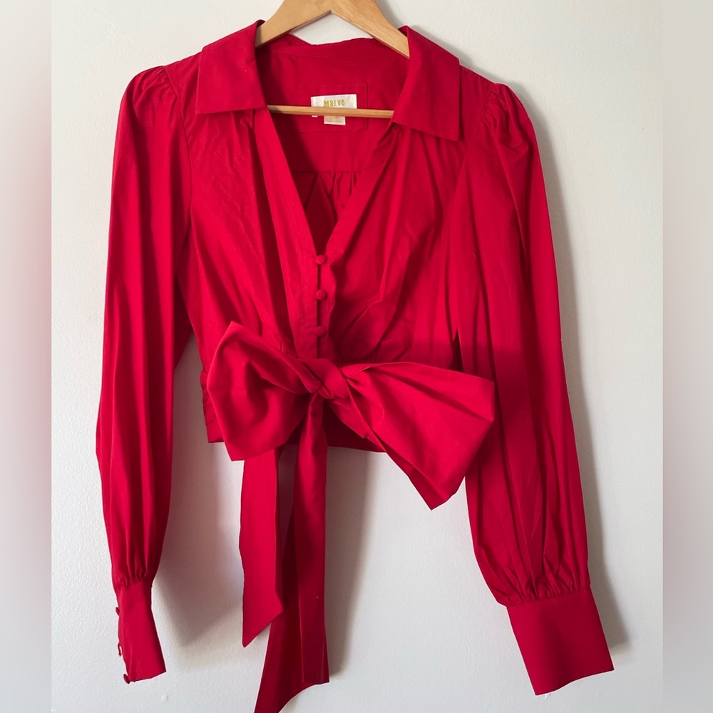 Anthropologie Maeve Button Bow Tie Crop Top
